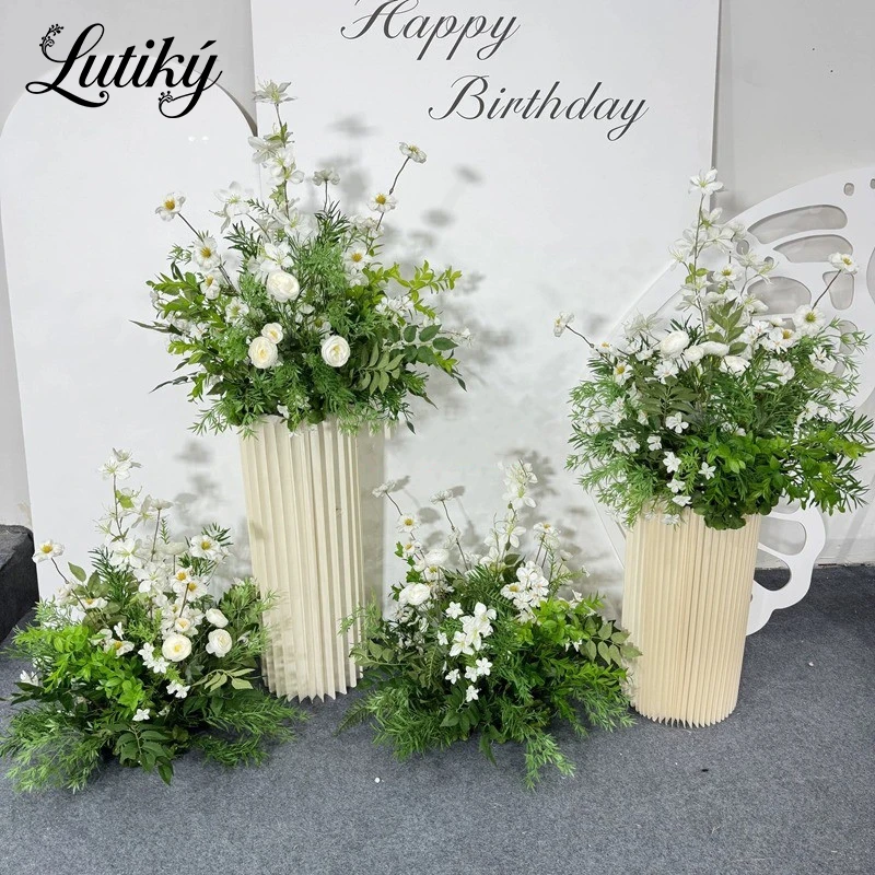 تخصيص النباتات الخضراء الأبيض زهرة الحرير الكرة الطريق الرائدة كرة زهرية اصطناعية الزفاف الديكور الجدول محور ديكور