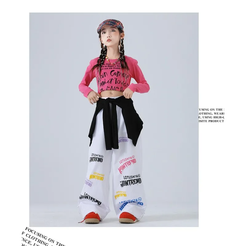 Pink Jazz Dance Outfit Kpop Hip Hop Crop Top Slim Trouser 2Pcs Sweet Runway Stage Show Trendy Two Piece Performance Matching Set 6