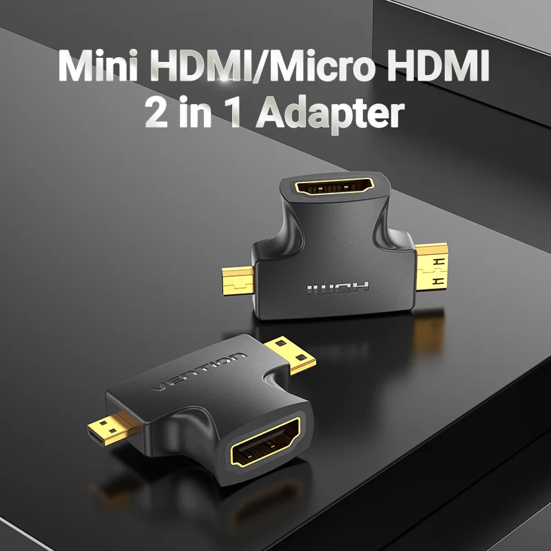 Переходник HDMI / Micro HDMI 2 в 1, Vention, 3D 1080P, штекер-гнездо для ТВ, монитора, проектора, камеры