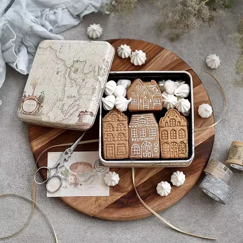 4Pcs Christmas Gingerbread House Pattern Cookie Cutter Biscuit Stamp Fondant Cake Decoration Baking Accessories Kitchen Gadgets