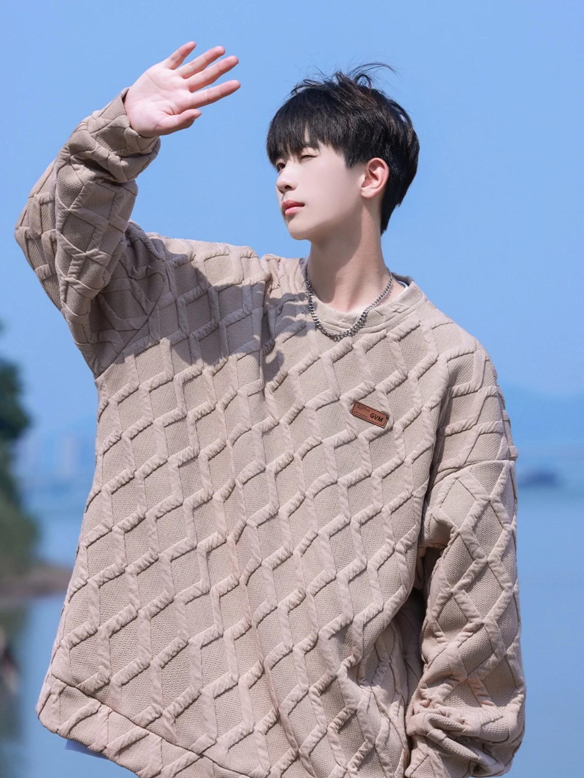 

Diamond Texture Embroidered Hoodie Men's Trendy Street Sle irt 2024 Autumn New High-End Feelings Outerwear Loose Fit Prin...