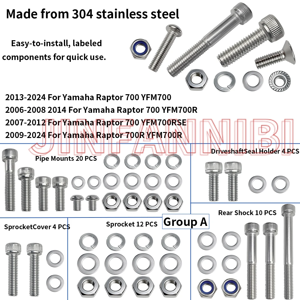 304 Stainless Steel Polished Engine Screws Bolt Kit for Yamaha Raptor 700 YFM700