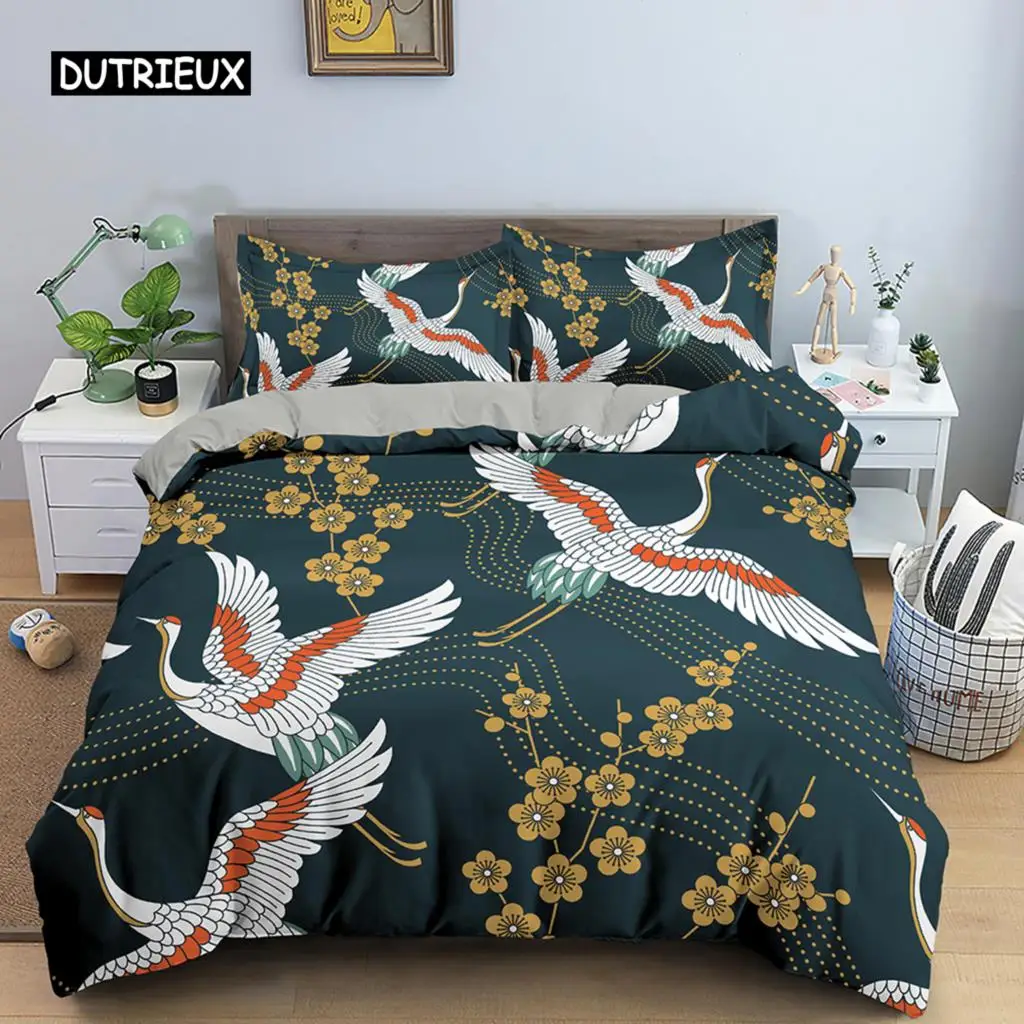 

Crane Printed Bedding Set Luxury Duvet Cover Queen Size Comforter Cover Sets for Kids Teen Bedroom Decor Microfiber Quilt Cover