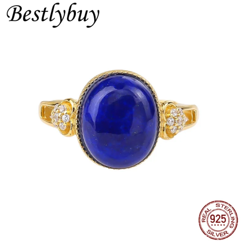 

NEW S925 Silver Natural Lapis Lazuli Oval Heart Ring For Women Simple Exquisite Fashionable And Elegant French Jewelry