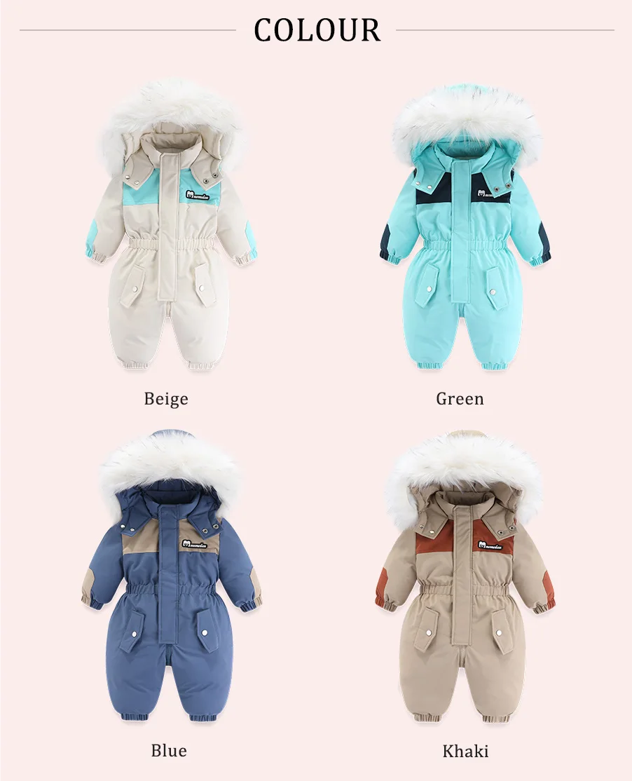 30 Grad Winter Baby Kleidung Overalls Outwear Anzüge Für Kleinkinder Baby Ski Anzug Dicken Baby Overall Wasserdicht Mit Kapuze Für mädchen – Detail 5