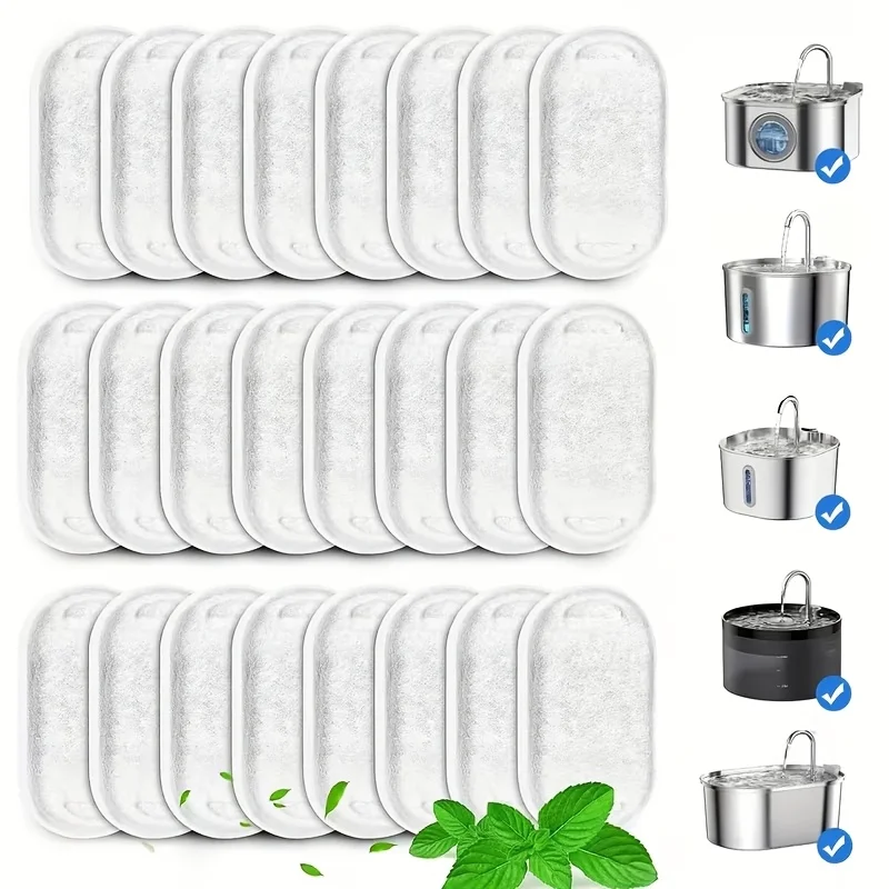 12pcs/24pcs Cat Water Dispenser Filters for 67oz/2L and 108oz/3.2L Stainless Steel Pet Water Fountains,Replacement Filters