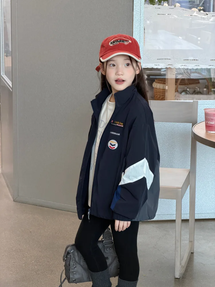 New Handsome Motorcycle Jacket for Children Clothing Color Blocked Stand Up Collar Stormtrooper Jacket Windproof Top Boutique