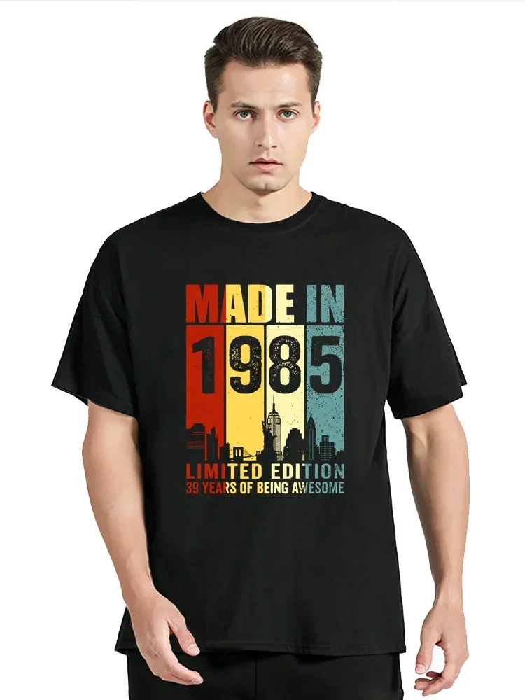 T-shirt en coton graphique Old Birthday pour hommes, vêtements d'été, t-shirts respirants, cadeaux, fabriqué en 1985