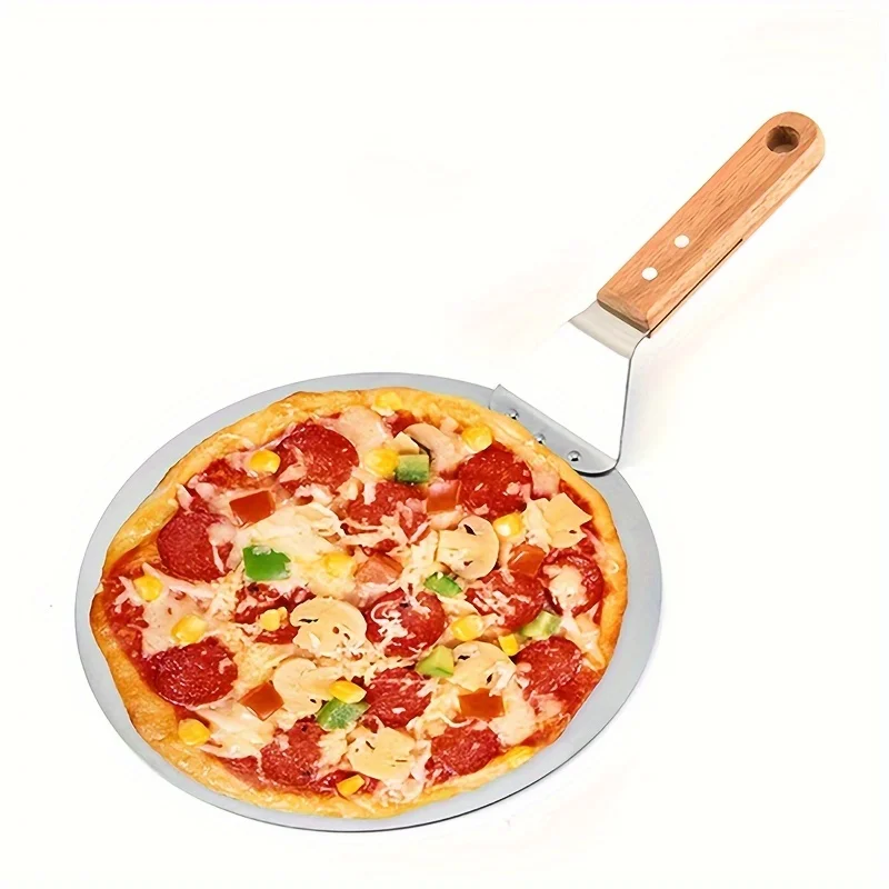 

1pc, Stainless Steel Pizza Spatula Wooden Handle Large Round Spatula Cake Pizza Transfer Spatula Baking Tool Stuff Accessories