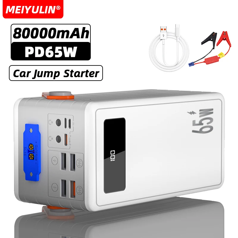 

80000mAh Power Bank Portable USB C PD 65W Fast Charging Mobile External Spare Battery for iPhone Samsung Laptop Car Jump Starter