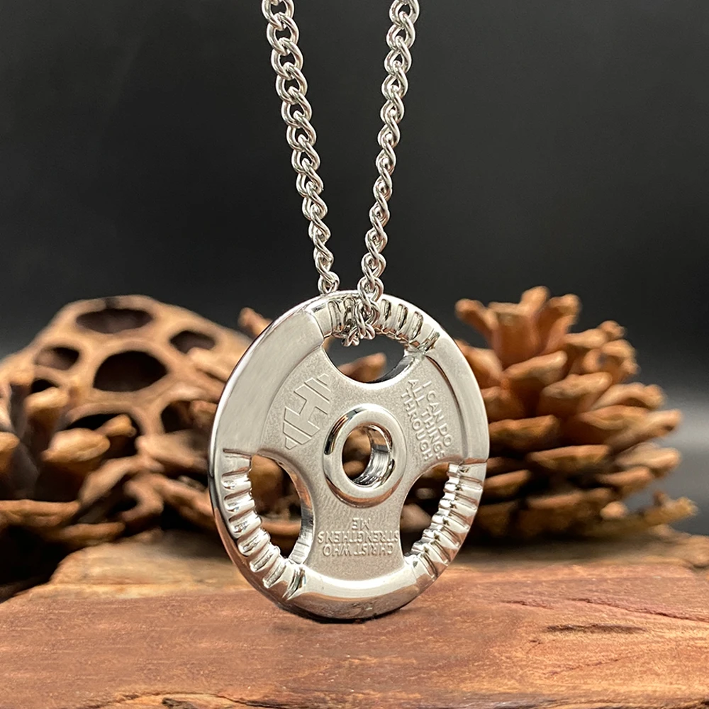 Unisex Hip Hop Dumbbell Pendant Necklace Silver Gym Streetwear Jewelry for Men and Women Couple Gift Accessory