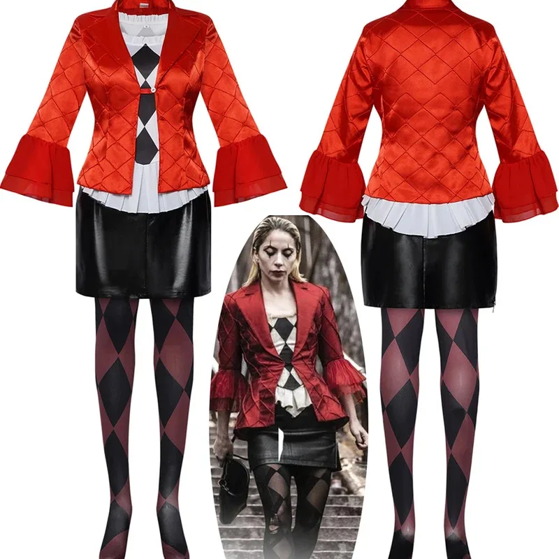 

Movie Jokers Harley Cosplay Costume For Adult Women Lady Shirt Pants Red Coat Suits Women Halloween Carnival Party Costume