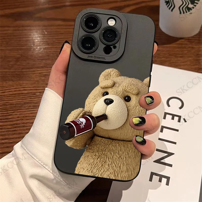 Cartoon Teddy Bear Phone Case For iPhone 15 Pro Max Cases iPhone 14 13 12 11 Pro Mini XS Max XR X 7 8 Plus Soft Silicone Cover