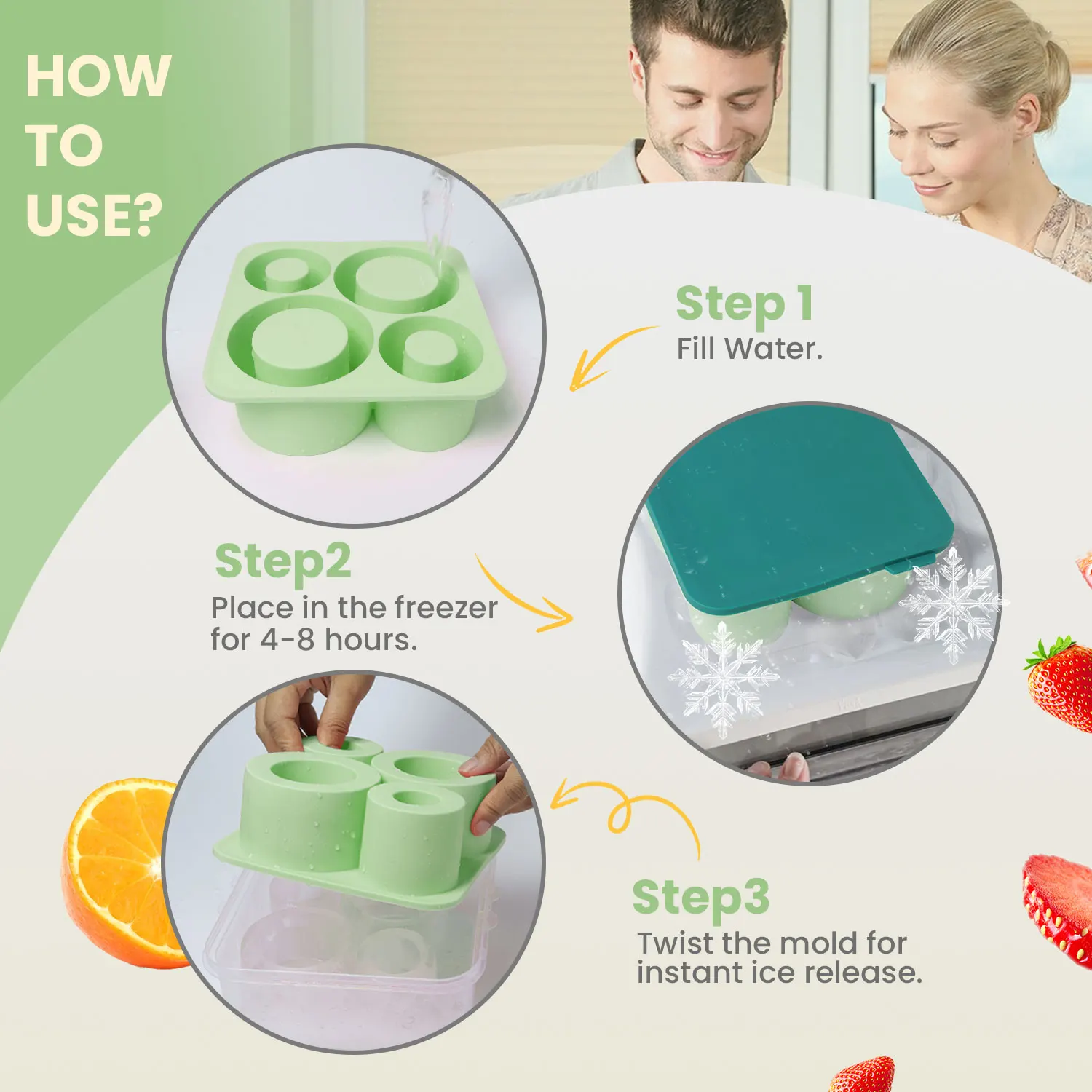 Bandeja de gelo com tampa e bin Ice Cube Maker, Ice Box, Big Shape, Ice Frame, Molde de silicone Cilindro de garrafa de água