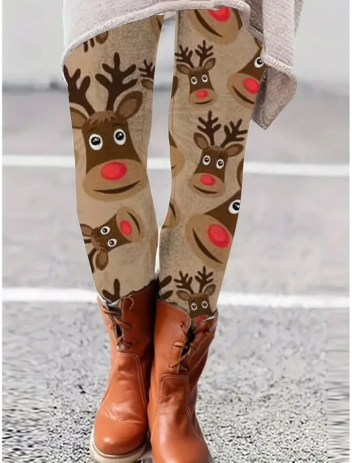 المرأة عيد الميلاد مريحة عطلة طماق خمر أزياء كامل طول عالية الخصر السراويل سانتا كلوز في الهواء الطلق ملابس يومية غير رسمية #4