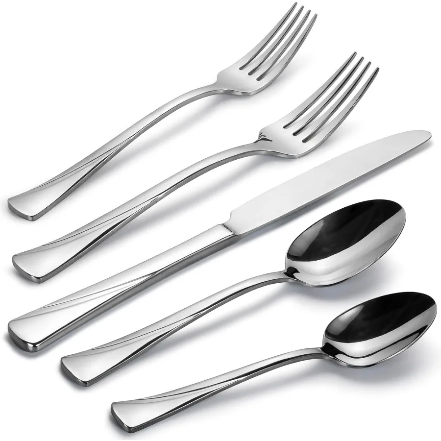 

Alice 40Piece Silverware Set Stainless Steel Flatware SetService for 8 Mirror Polished Cutlery Set Dishwasher Safe