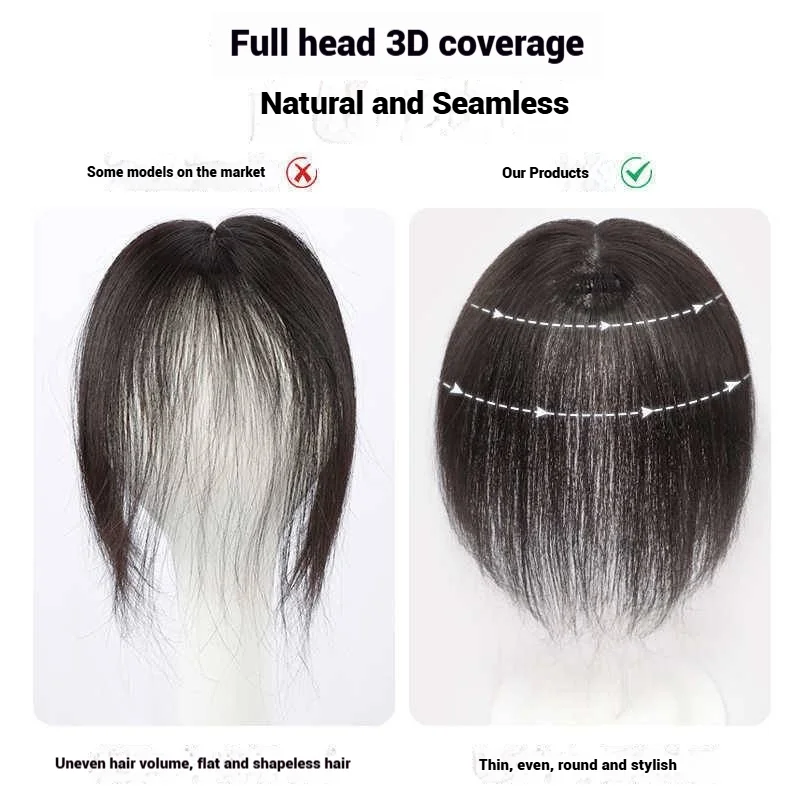 7x10cm Breathable Lace Human Hair Toppers 10 Inch Invisible Clip In Bangs for Women Natural Hairpieces Cover Thinning Hair Daily