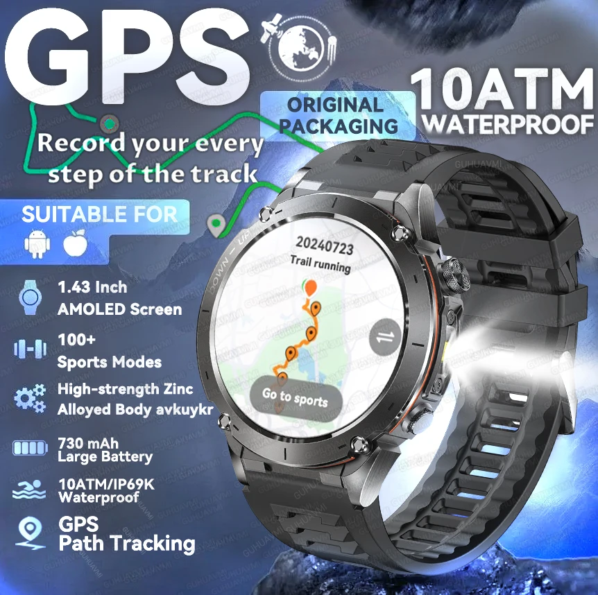 

Для XIAOMI IOS НОВЫЕ уличные умные часы 1,43-дюймовый AMOLED-дисплей Открытый компас GPS Bluetooth Вызов 10 АТМ SWIM SmartWatch 2025 Новый