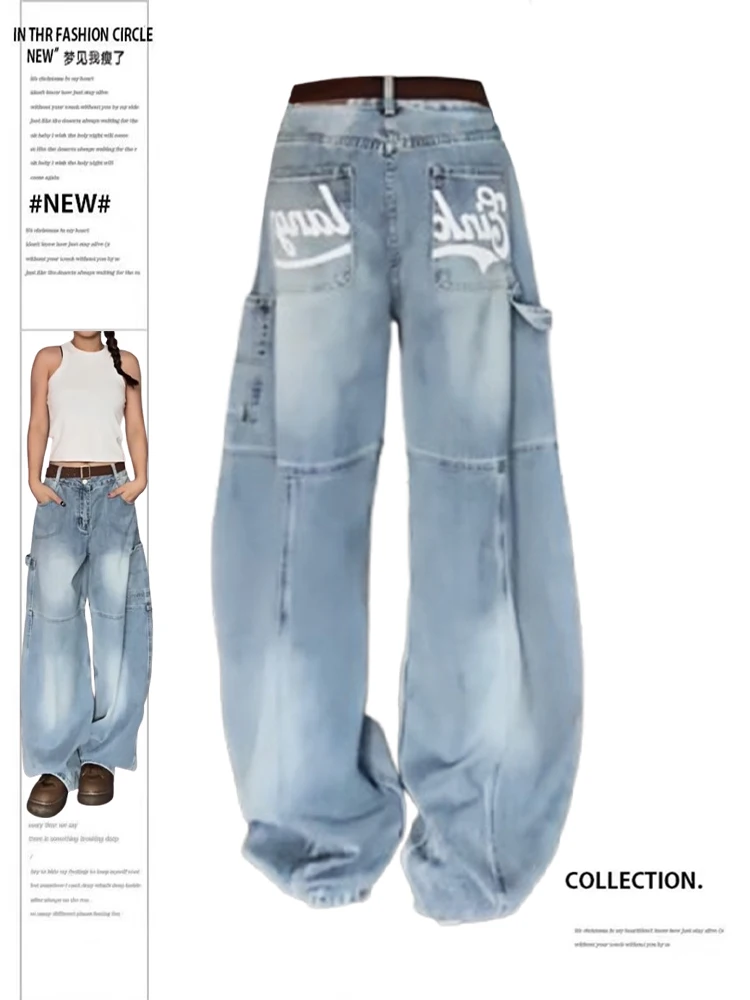 

2025 Осень Зима Женские Американские Ретро Гранж Карго Джинсовые Брюки Y2K 2000-х Панк Мешковатые Джинсы Японский Харадзюку Широкие Мужские Джинсы