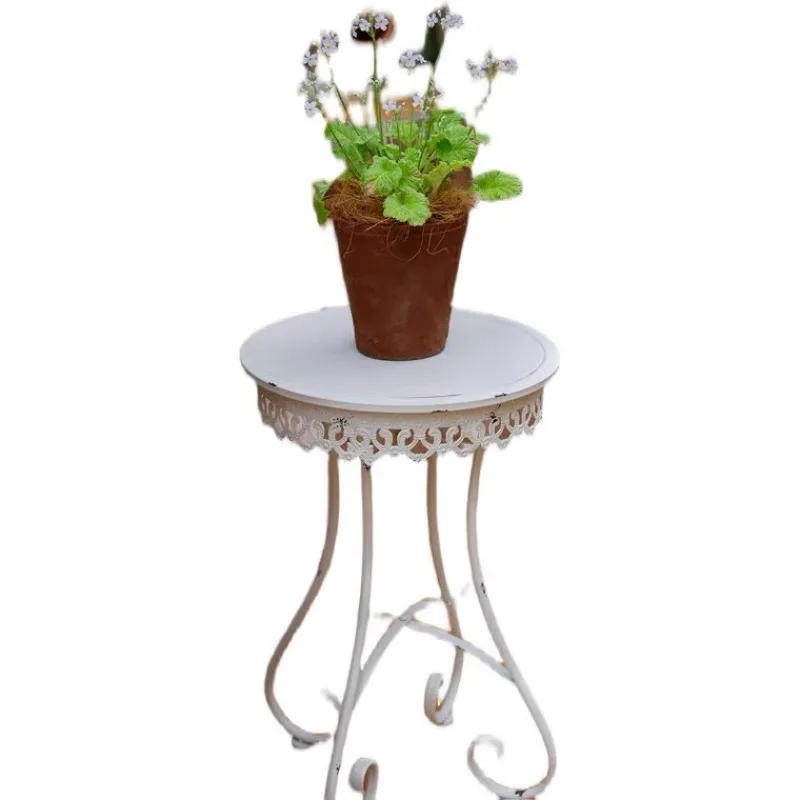 French retro wrought iron flower stool, flower stand outdoor small round table old garden balcony courtyard small flower rack