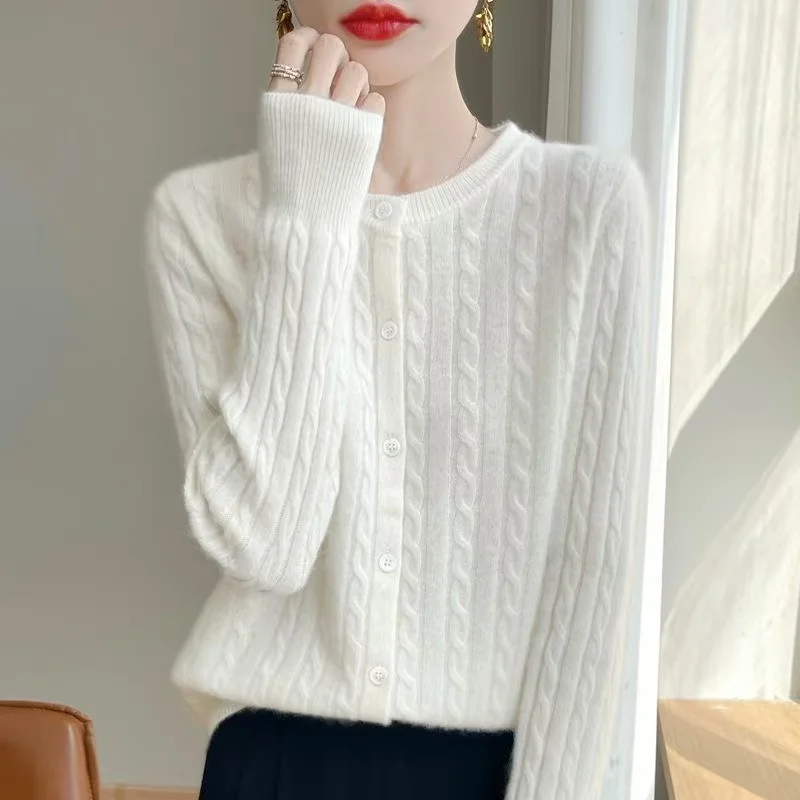 Autumn Winter Women Cardigans O-neck Solid Sweater Spring Long Sleeve Single Breasted Knit White Cardigans Fashion Korean Jumper