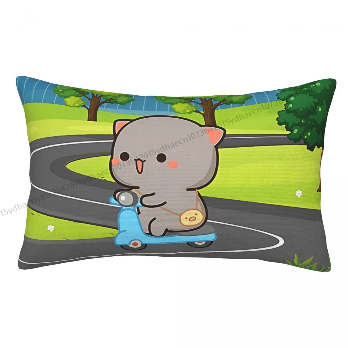 

Goma Riding Motorbike In Wavy Road Polyester Pillowcase Peach and Goma Mochi Cat Sofa Decorative Soft Pillow Cover Pillowcase