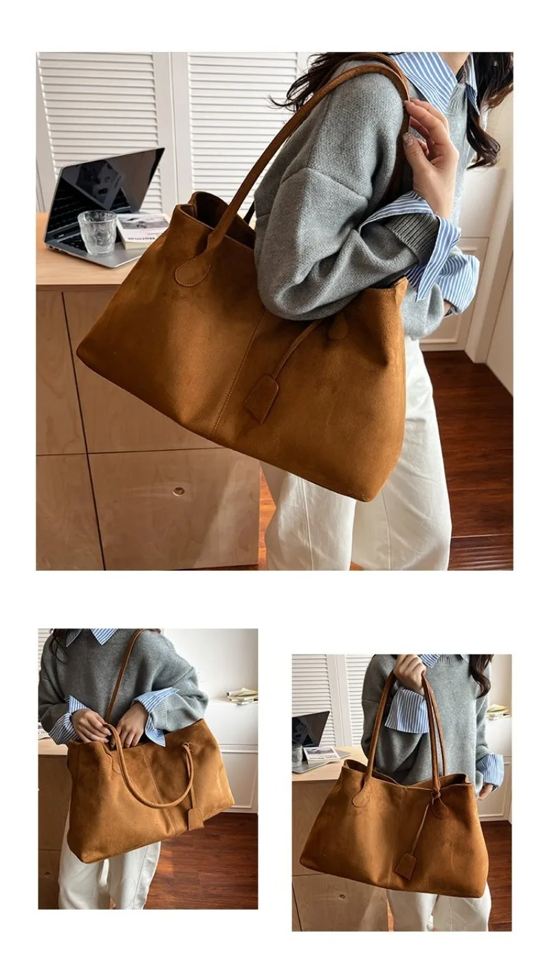 Damen-Schultertasche aus braunem Kunstwildleder, Lässiger Minimalistischer Stil für Tägliche Aufgaben, Wochenendausflüge & Alltägliche Arbeitshandtasche – Detail 3