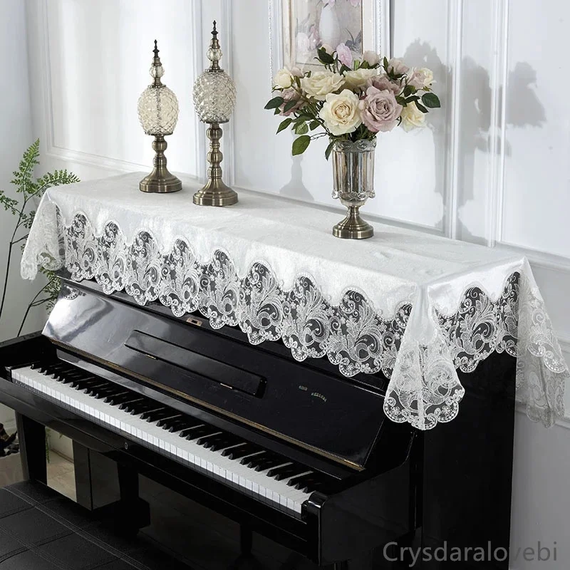 High-end Lace Piano Cover Half Cover 100*200cm Korean Piano Cloth Piano Towel Princess Style White Piano Full Cover