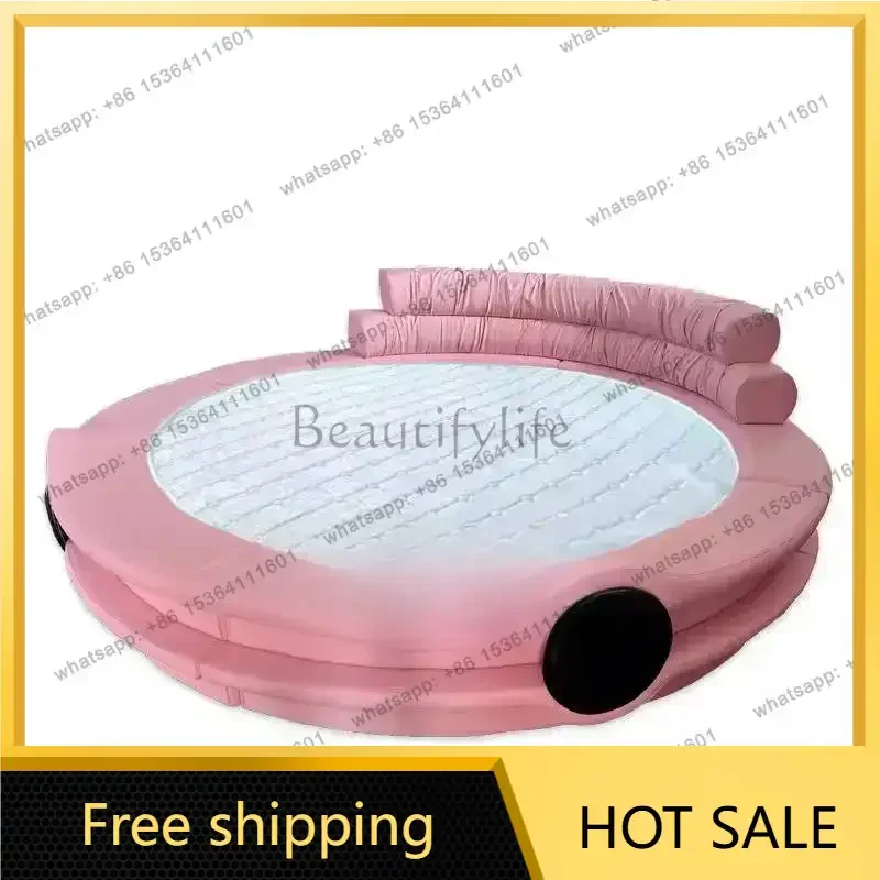 LJY Luxury Normal Double Bed Decoration Couples Items Metal Floating Double Bed Circle Style Cama Matrimonial Furniture For Home