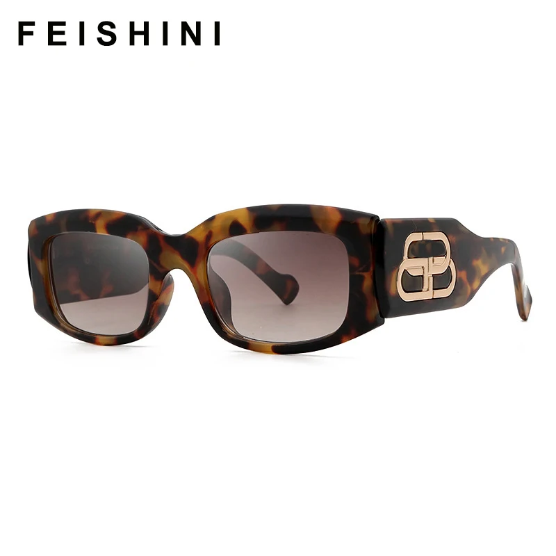 FEISHINI Letter Fashion Red Big Eyewear Rectangle High Quality Resin Sunglasses Women Shades UV400 Retro Square Men Sun Glasses