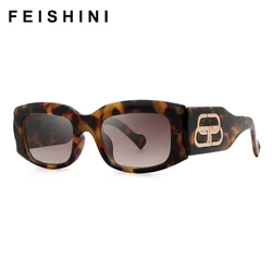 FEISHINI-gafas de sol cuadradas para hombre y mujer, lentes de sol rectangulares de resina de alta calidad, a la moda, con letras rojas, UV400