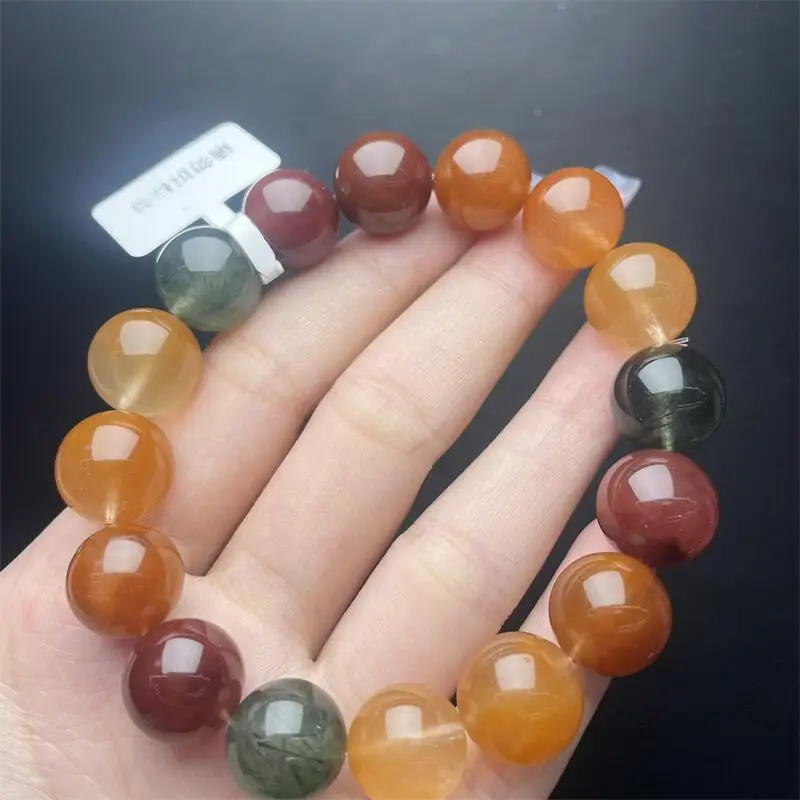 

15 мм натуральный цветной кроличий волос кварцевый браслет из бисера энергетический драгоценный камень женские эластичные украшения целебный подарок на день рождения 1 шт.