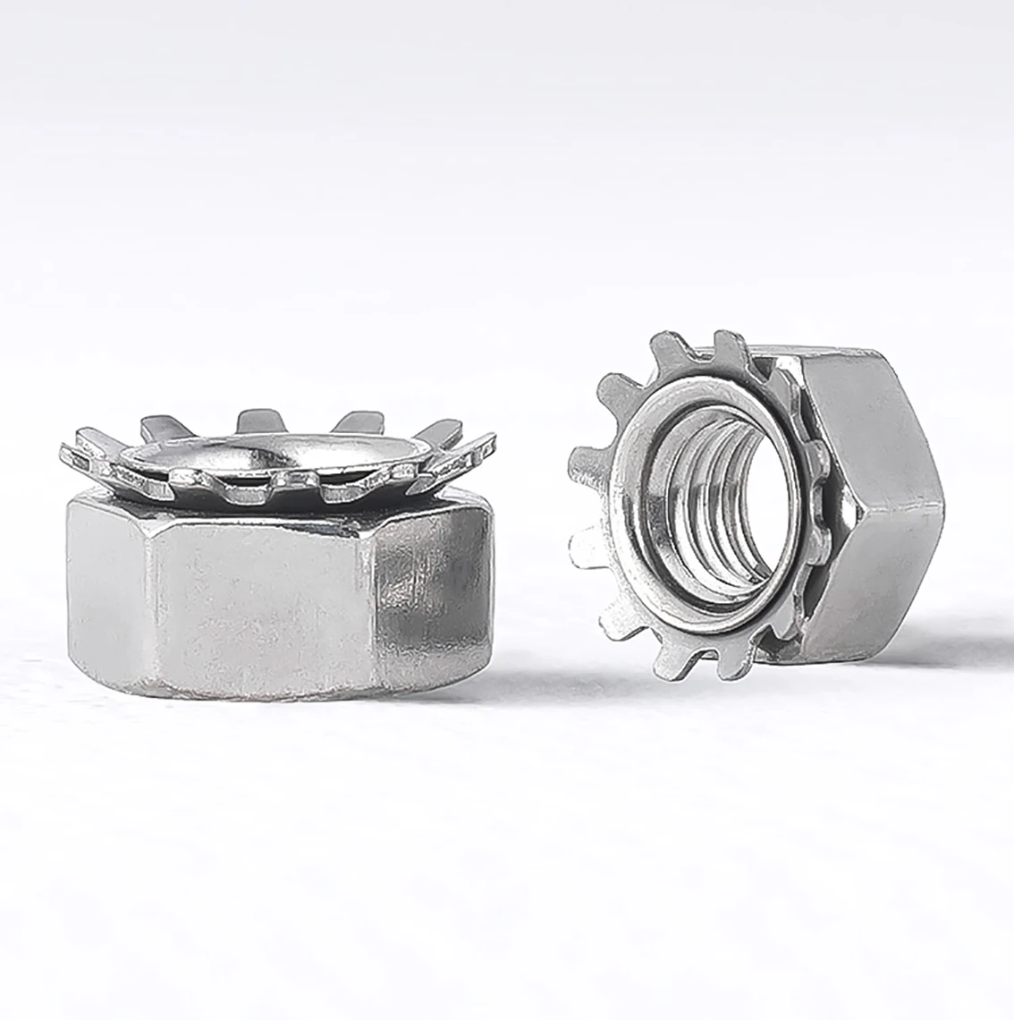 K Nuts 4#-40 6#-32 8#-32 10#-32White Zinc Plated K-type Multi-Gear Hex Nuts External Toothed Polydentate Lock Nut