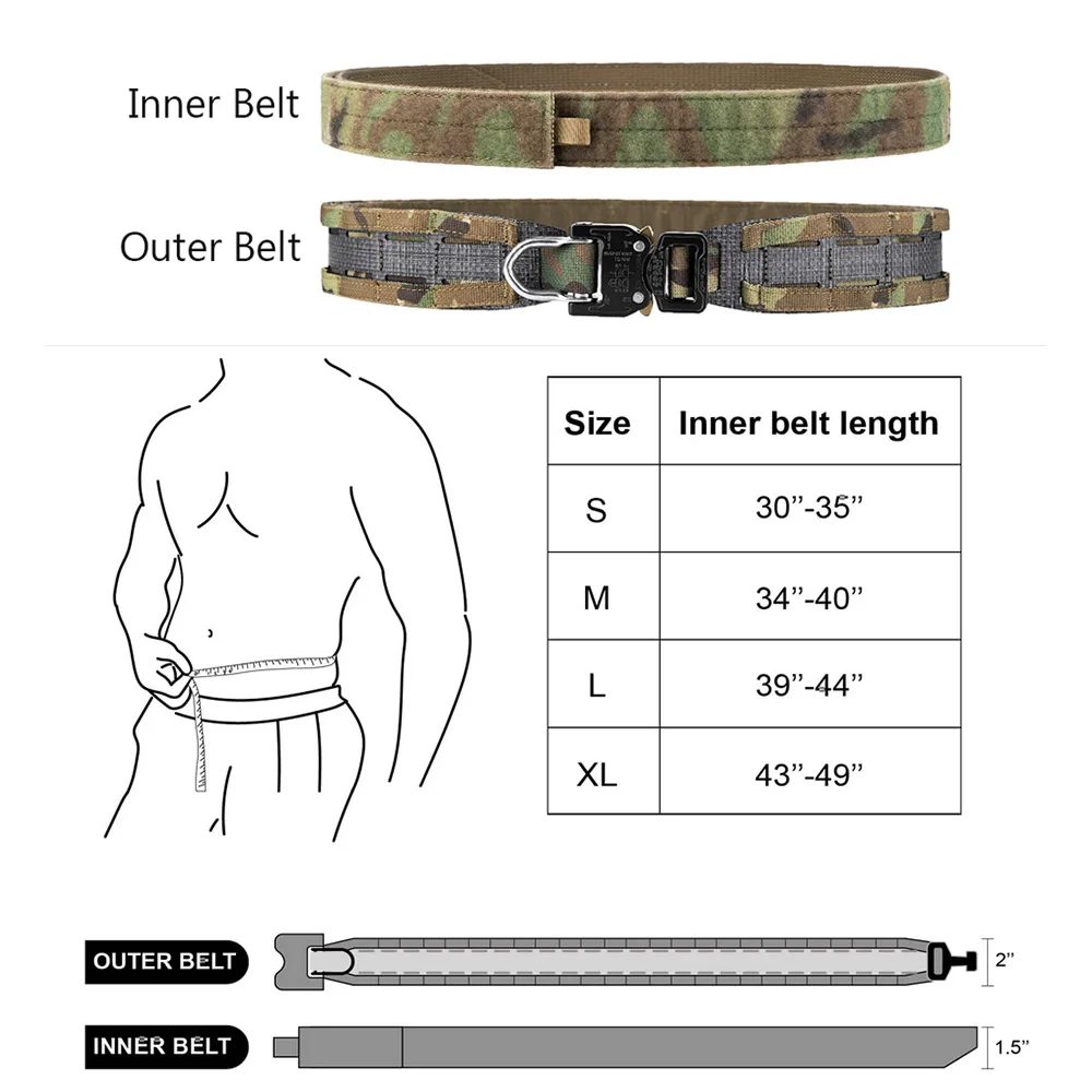 KRYDEX Tactical Men Belt Original Cobra Buckle Tegris Rigger MOLLE Waist Belt Heavy Duty Range Belts For Outdoor Gun Hunting