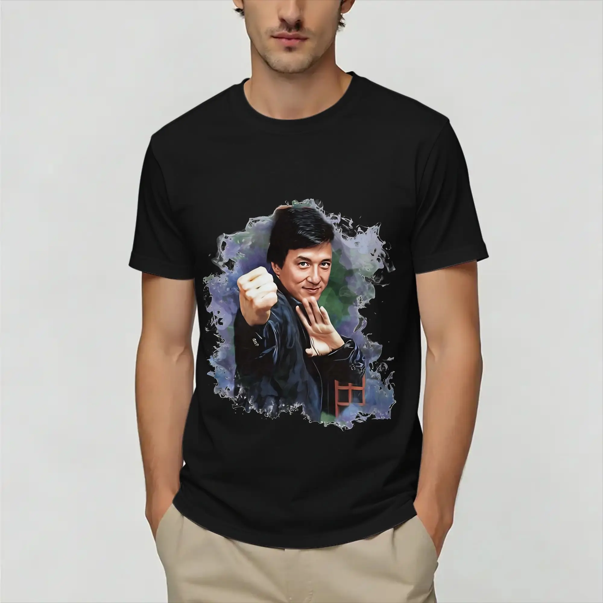 Jackie Chan Drunken Masters Cotton T-Shirt For Men's Summer  Awesome T-Shirts Round Hip Hop Tee Shirt Big Size Hot Sale Clothing