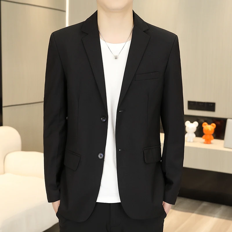 

Men Leisure Blazer Gray Blue Black Suit Jacket Business Casual Attire Male Office Workwear Essential Outfits Spring Autumn
