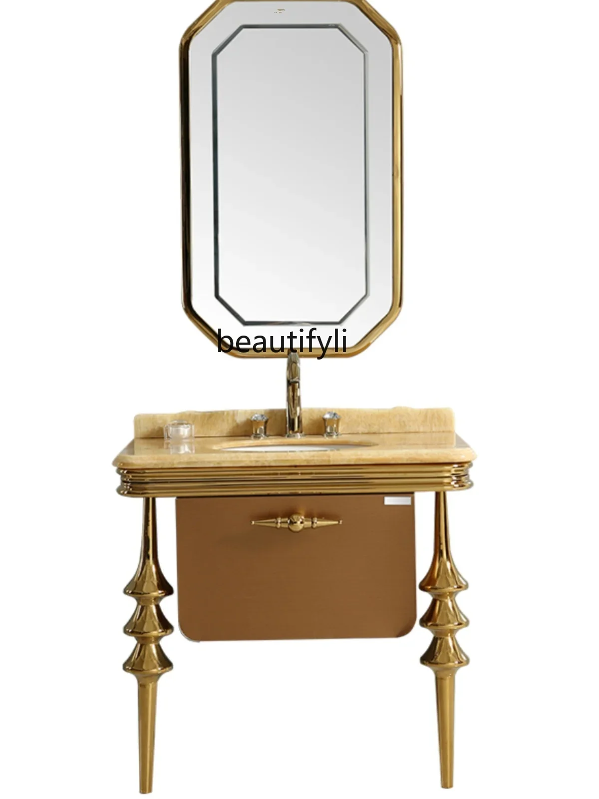 Stainless steel bathroom cabinet marble washstand smart mirror antique European washbasin