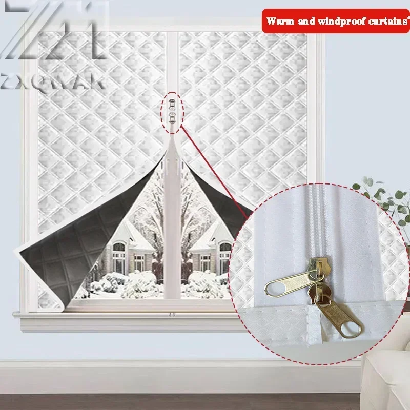 

Winter thick windproof cotton curtains, self installed window sealing and insulation curtains, zipper style cold proof curtains