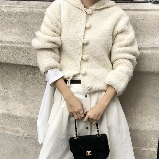 

Howus Loose Knitted Hat Sweater Textured Aosphere Sense Hoodie Knitwear Outerwear Women's Autumn Winter Long Sve Coat