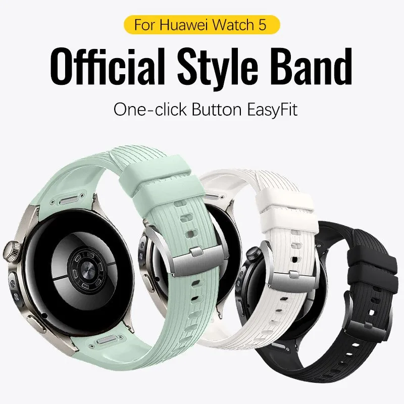 

One-Click EasyFit Silicone Strap for Huawei Watch 5 46mm 42mm Watchband Official Design Curved Connector Band Special Design