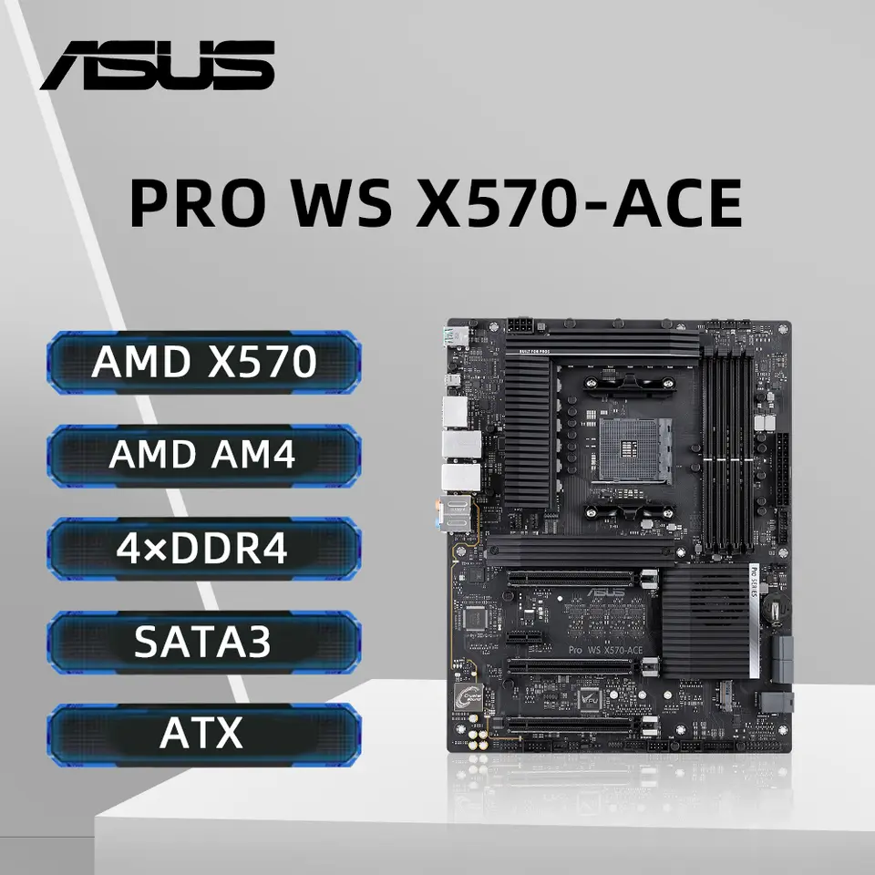 لوحة أم ASUS Pro WS X570-ACE بمعالج AMD X570 تدعم 5600G 5700X 5700X3D 5800x3D CPU و4xDDR4 و128 جيجابايت M.2 وHDMI وPCIe 4.0 ATX AM4