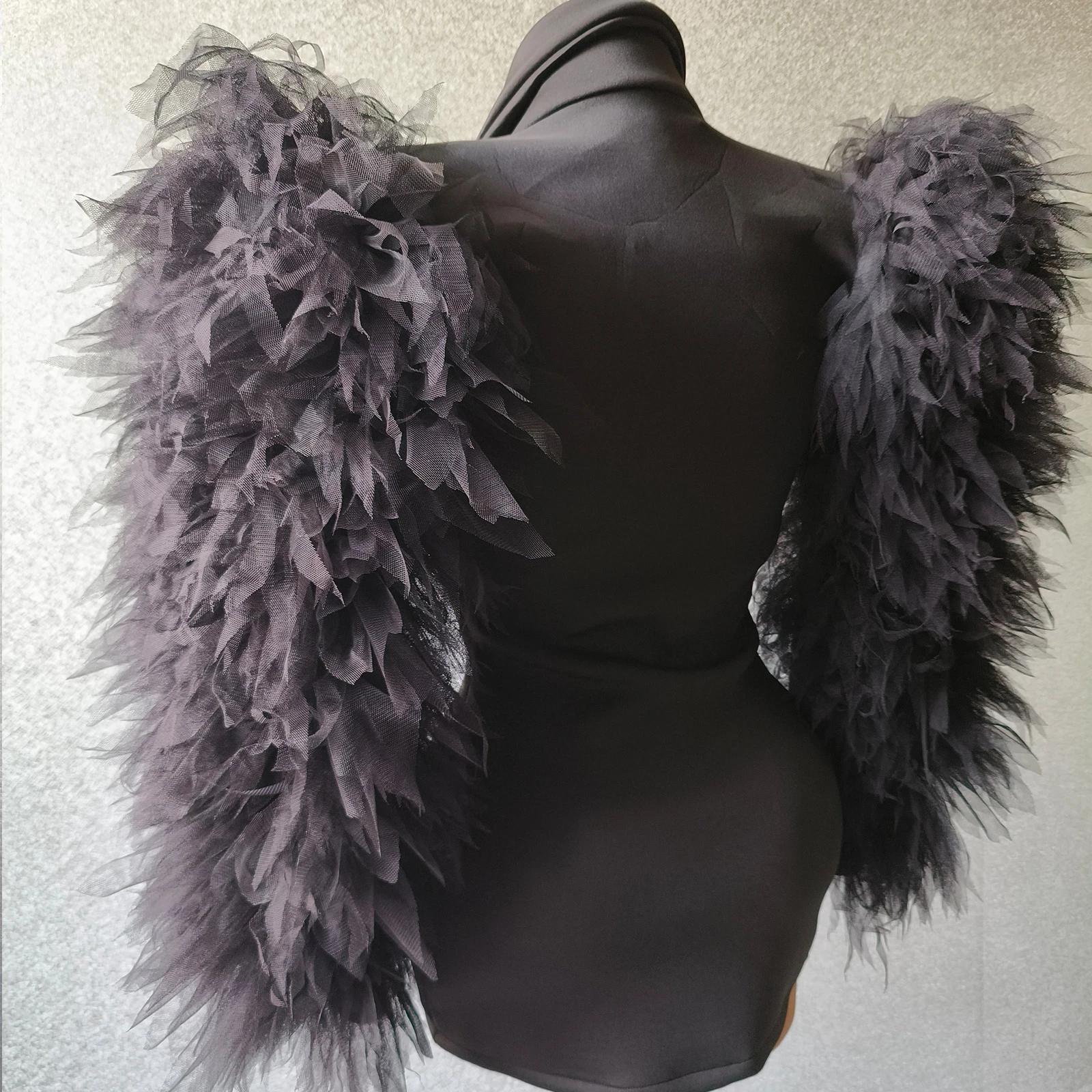 Women's deep-frilled mesh long-sleeved shawl collar decked elegant blazer jacket sexy party club DS birthday outfits drag queen