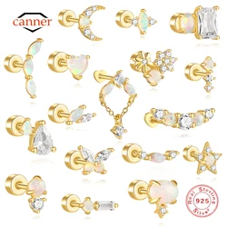 CANNER 1PC Heart-shaped Opal 925 Sterling Silver Threaded Piercing Earring Women Ins Star Moon Butterfly Ear Bone Nail Gift