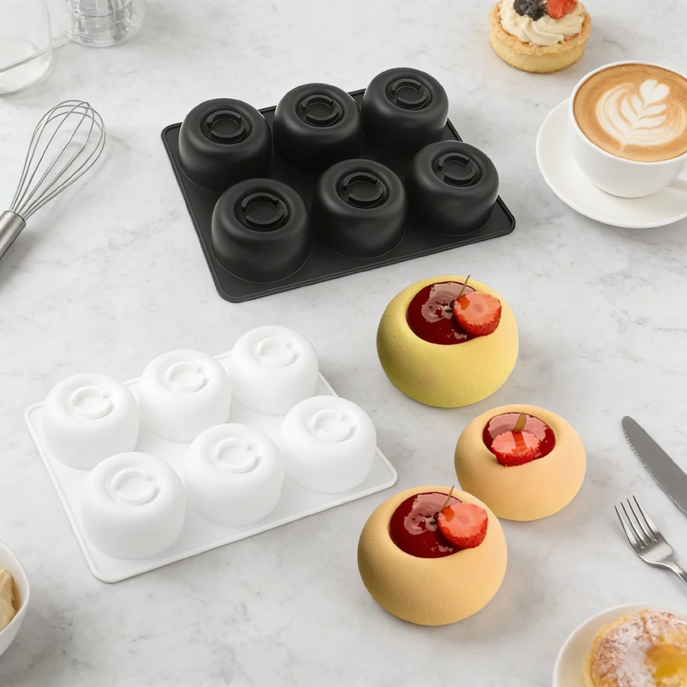 1 or 6-Cell Circular Concave Design Silicone Cake Mold Food Grade French Mousse Mould Candle Mold Kitchen Dessert Baking Tools