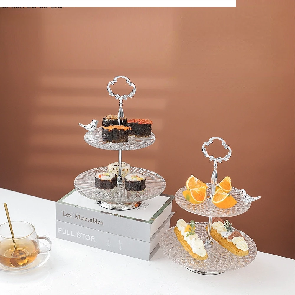 Nordic light luxury double deck string plate wedding decoration hotel afternoon tea dessert table display rack fruit tray