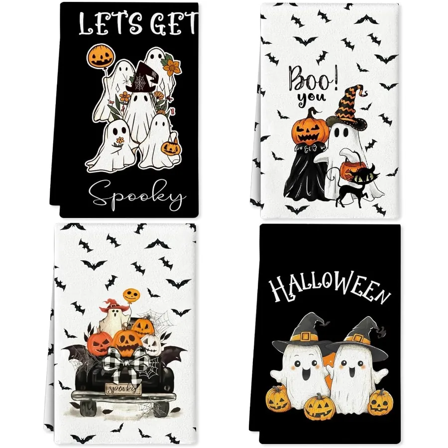 

4 шт. кухонные полотенца на Хэллоуин 15,7x23,6 Ihes забавные полотенца для рук для ванной комнаты жуткий бу призрак Хэллоуин украшения для ванной комнаты Pum