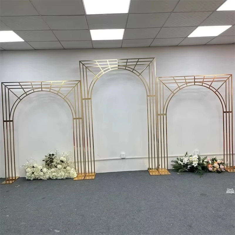 New3pcs Gold Plated Line Multi Bar Screen Arch Background Frame Wedding Decoration Supplies