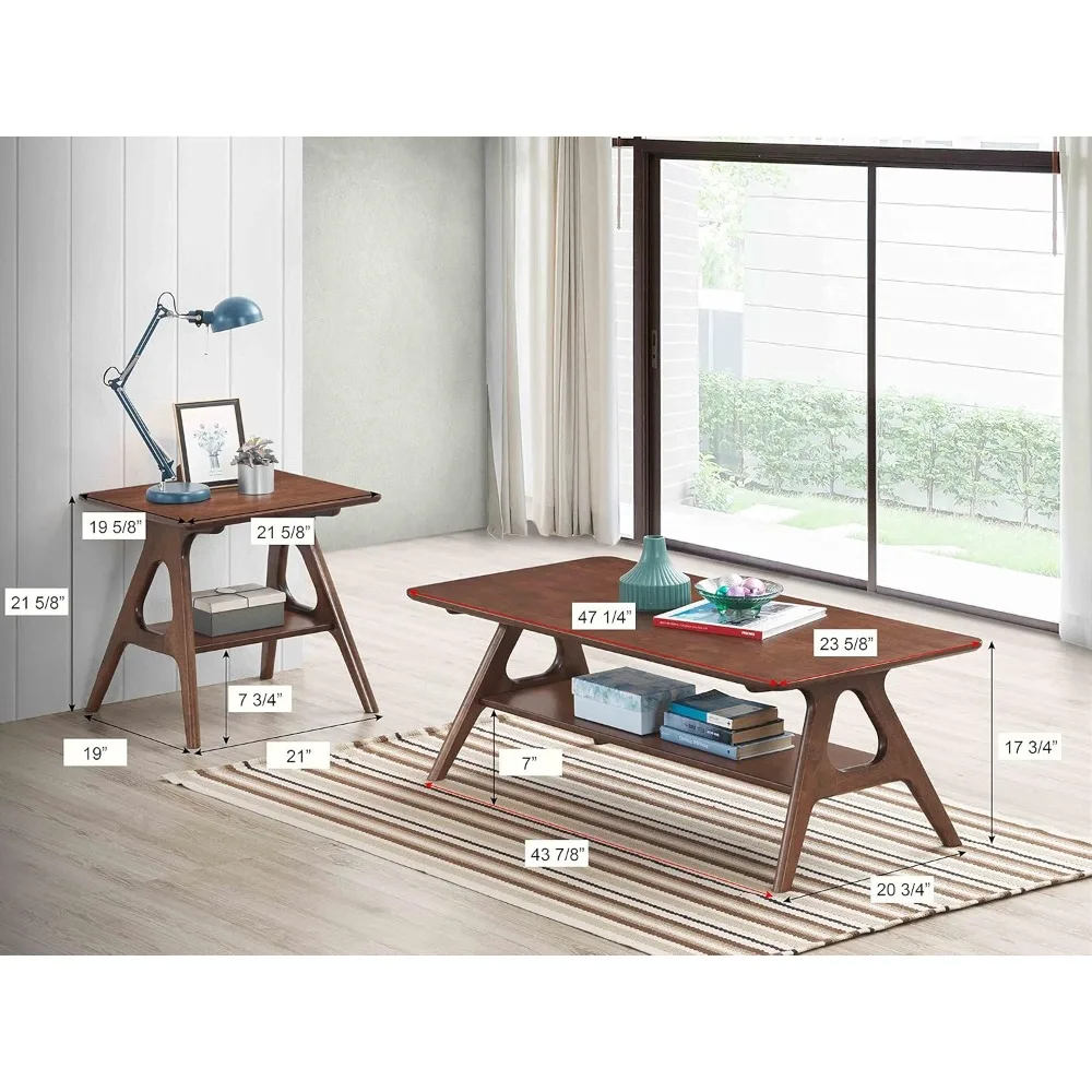 3-piece coffee table set, coffee table and two end tables, walnut