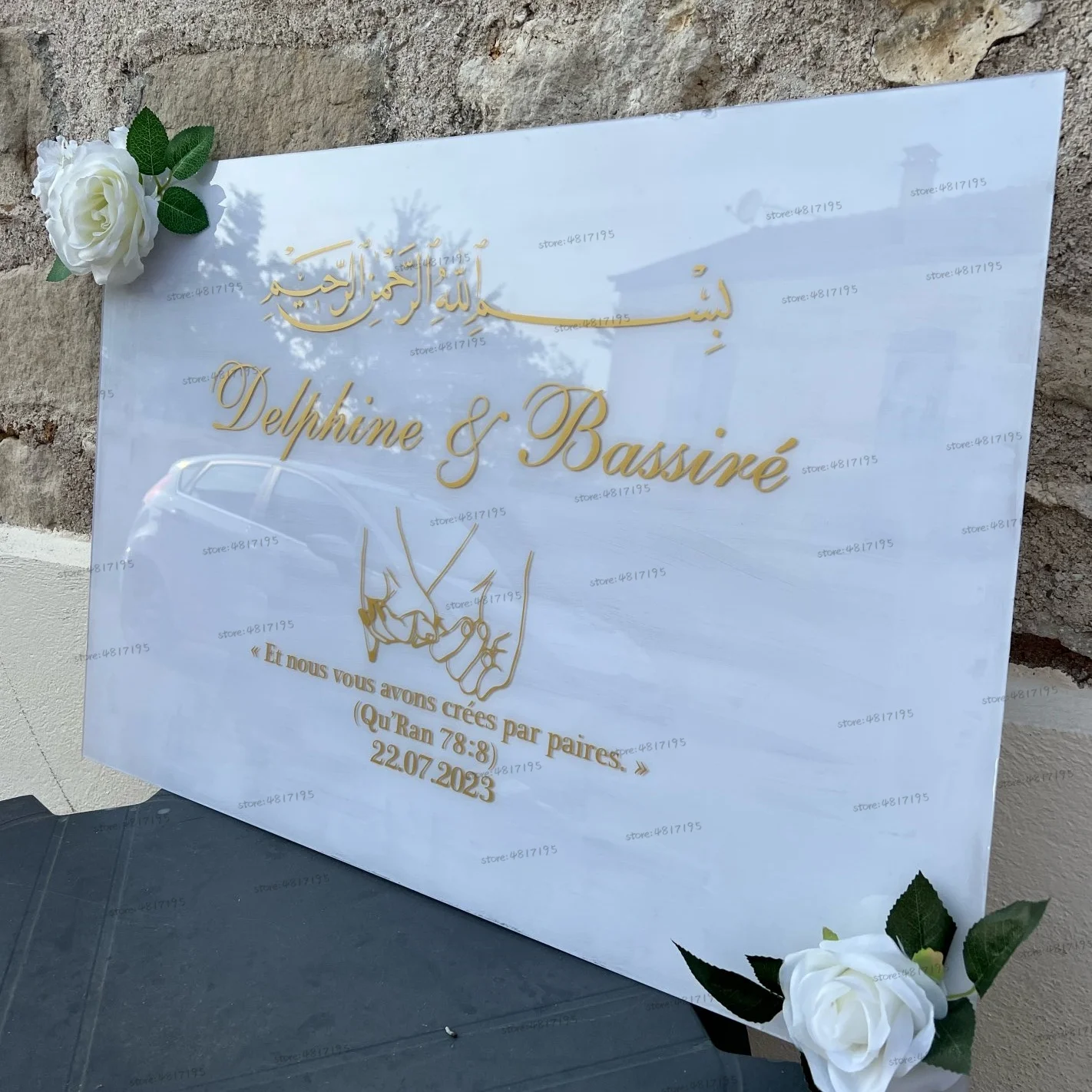 Islamskie naklejki na wesele winylowe nazwa własna daty lustrzane naklejki ślubne Bismillah Quran cytat kochające naklejki na dłonie