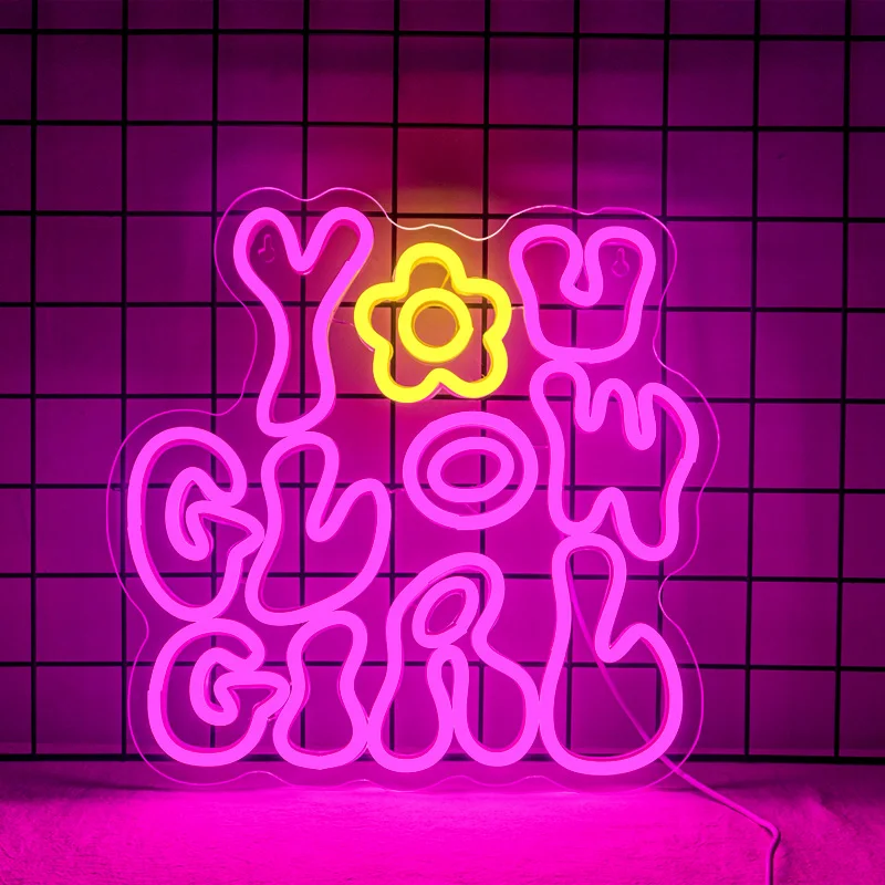 You Glow Girl Led Neon Sign Pink Letter Art Signs Lights Room Decoration For Girl's Bedroom Beauty Salon Party Bar USB Wall Lamp